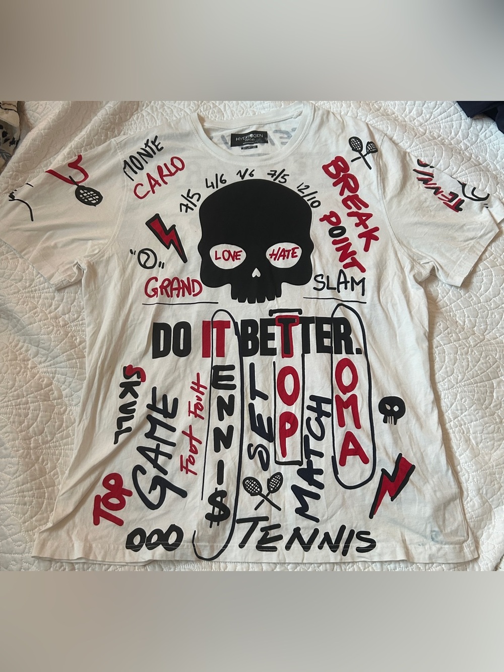 Hydrogen Skull Tennis Graphic T-Shirt Mens L Luxury Sportswear Rare Monte Carlo